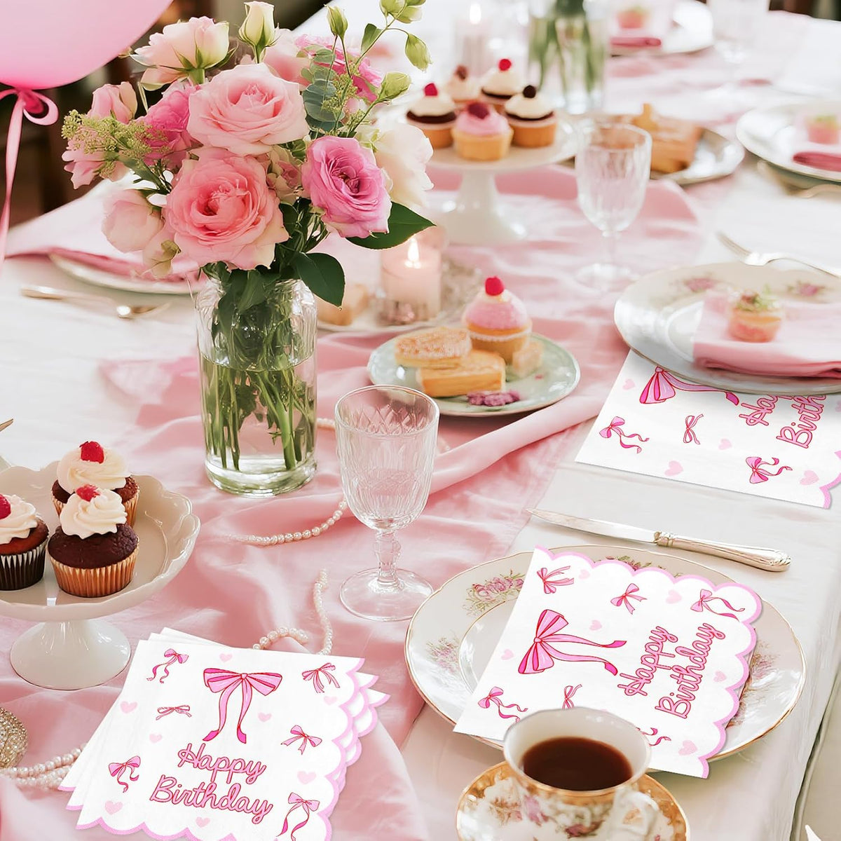 Pink Bow Napkins Party Decorations 50 pcs, 6.5'', 2-ply