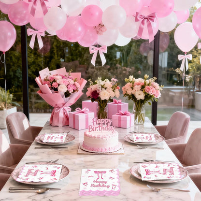 Pink Bow Napkins Party Decorations 50 pcs, 6.5'', 2-ply