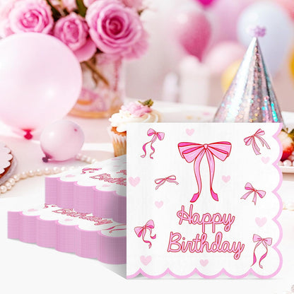 Pink Bow Napkins Party Decorations 50 pcs, 6.5'', 2-ply
