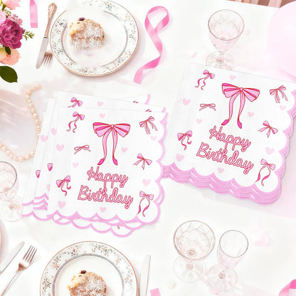 Pink Bow Napkins Party Decorations 50 pcs, 6.5'', 2-ply