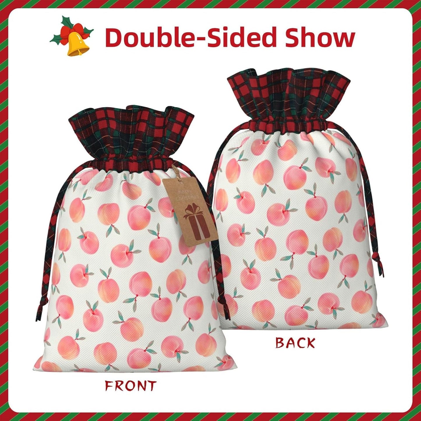 EniLsa Pink Peach Print Drawstring Gift Bag,Gifts Decorations For Christmas Party Supplies,8.3 X 11.8 In