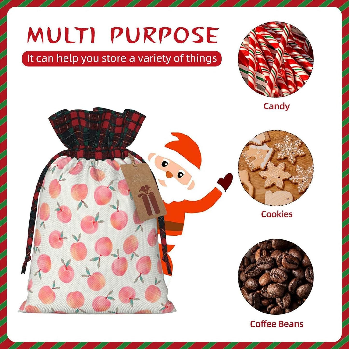 EniLsa Pink Peach Print Drawstring Gift Bag,Gifts Decorations For Christmas Party Supplies,8.3 X 11.8 In