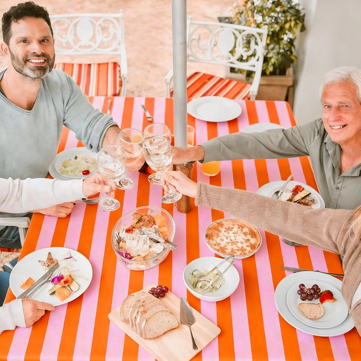 3Pcs Stripe Plastic Tablecloth Disposable Table Cloth Pink Orange Rectangle Table Cover for Birthday Baby Shower Wedding Party Picnic Supplies, 54 x 108 Inch
