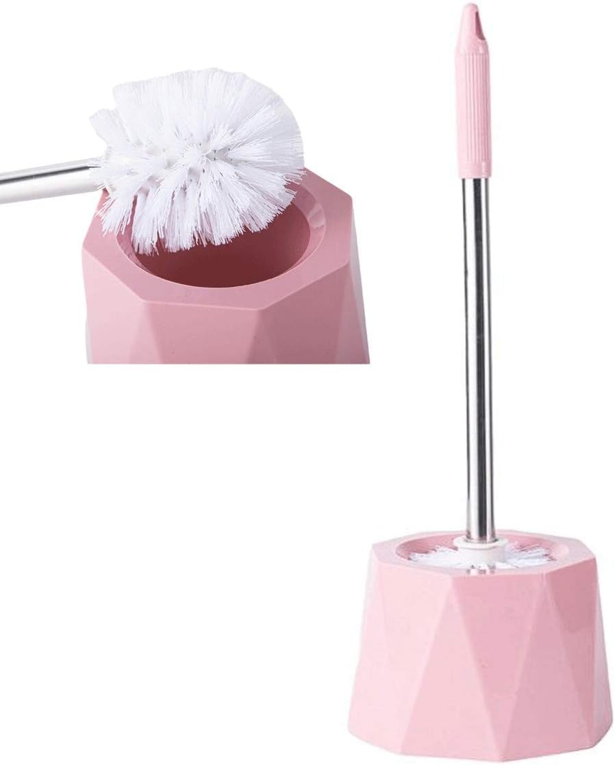Toilet Brush and Holder,Stainless Steel Toilet Bowl Cleaning Brush Set,Under Rim Lip Brush and Storage Caddy for Bathroom (Pink Lines)