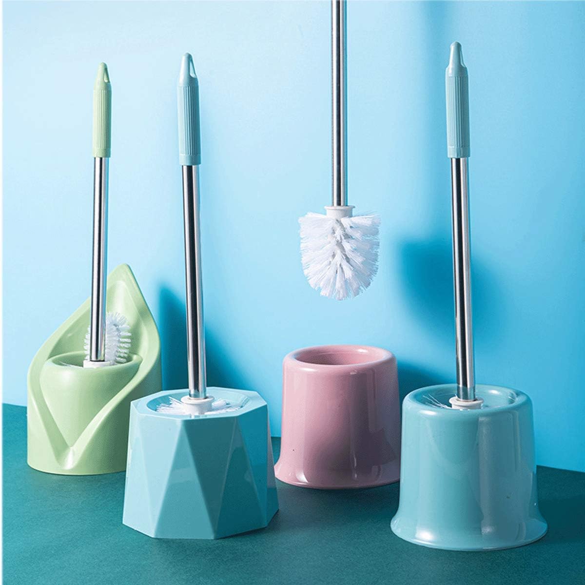 Toilet Brush and Holder,Stainless Steel Toilet Bowl Cleaning Brush Set,Under Rim Lip Brush and Storage Caddy for Bathroom (Pink Lines)