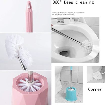 Toilet Brush and Holder,Stainless Steel Toilet Bowl Cleaning Brush Set,Under Rim Lip Brush and Storage Caddy for Bathroom (Pink Lines)