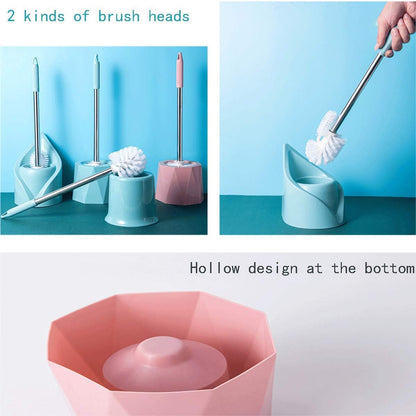 Toilet Brush and Holder,Stainless Steel Toilet Bowl Cleaning Brush Set,Under Rim Lip Brush and Storage Caddy for Bathroom (Pink Lines)