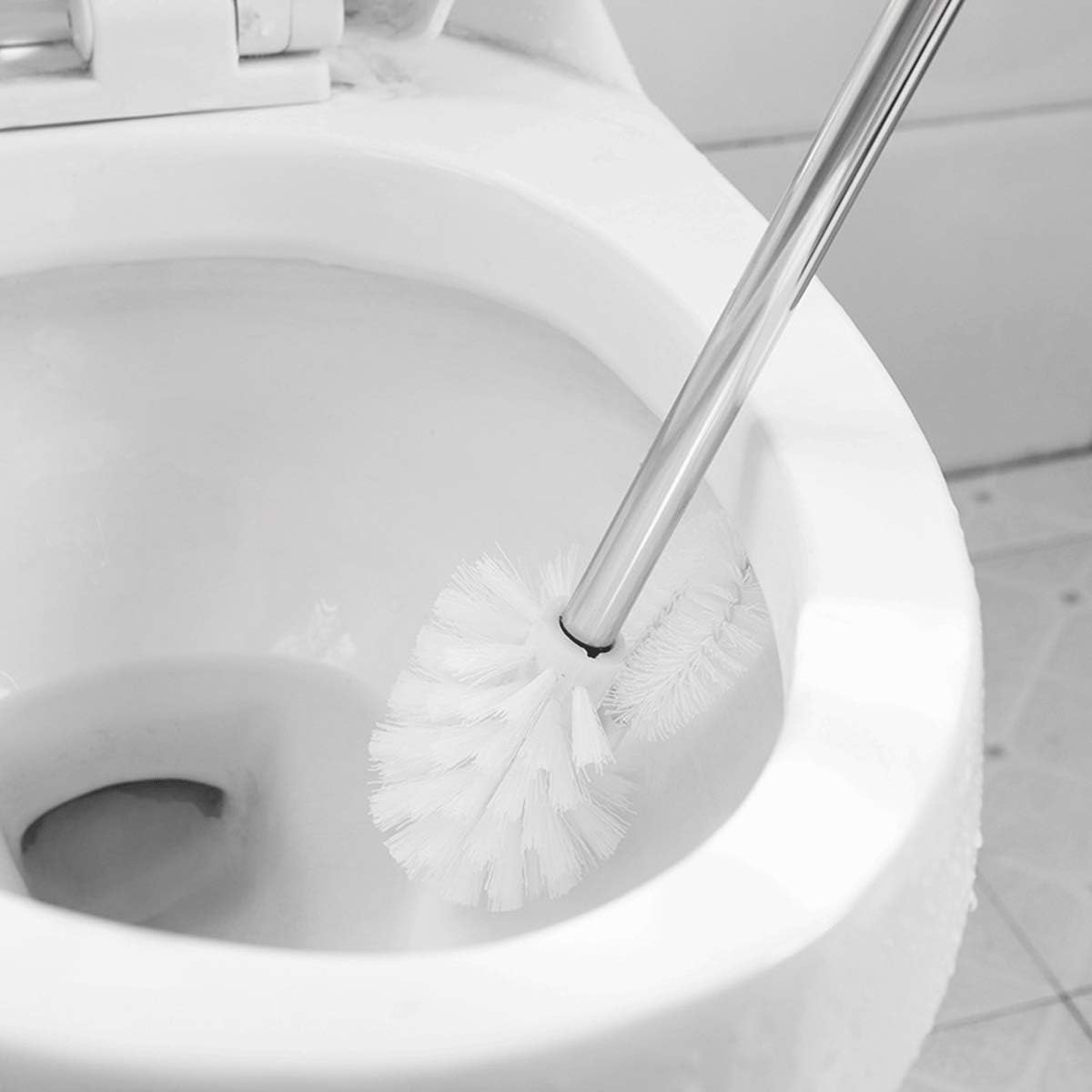 Toilet Brush and Holder,Stainless Steel Toilet Bowl Cleaning Brush Set,Under Rim Lip Brush and Storage Caddy for Bathroom (Pink Lines)