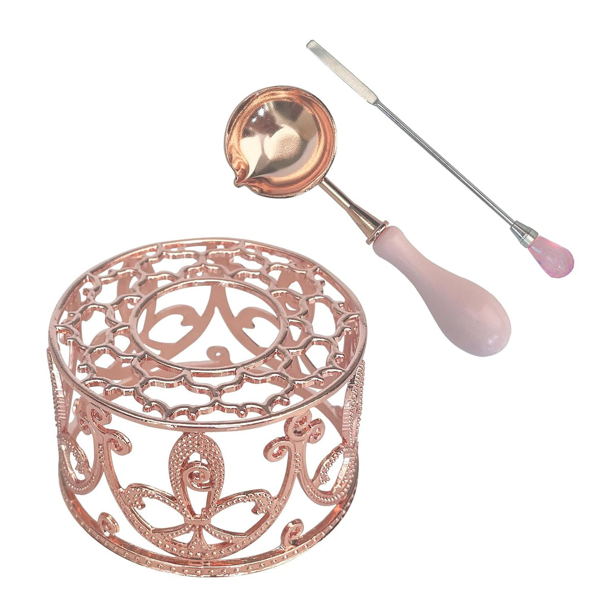 Metal Wax Seal Warmer Kit with Spoon and Stirring Stick, for Wedding Wax Envelope Seal Stamp (Rose Gold Bird's Nest Stove)