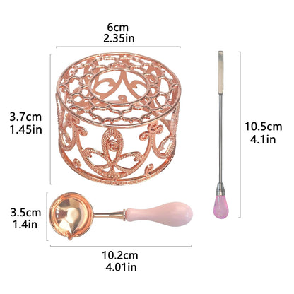 Metal Wax Seal Warmer Kit with Spoon and Stirring Stick, for Wedding Wax Envelope Seal Stamp (Rose Gold Bird's Nest Stove)