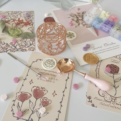 Metal Wax Seal Warmer Kit with Spoon and Stirring Stick, for Wedding Wax Envelope Seal Stamp (Rose Gold Bird's Nest Stove)