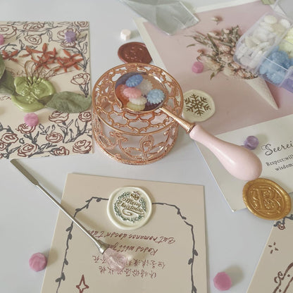Metal Wax Seal Warmer Kit with Spoon and Stirring Stick, for Wedding Wax Envelope Seal Stamp (Rose Gold Bird's Nest Stove)
