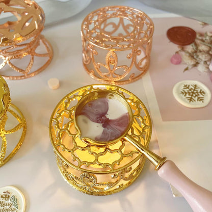 Metal Wax Seal Warmer Kit with Spoon and Stirring Stick, for Wedding Wax Envelope Seal Stamp (Rose Gold Bird's Nest Stove)