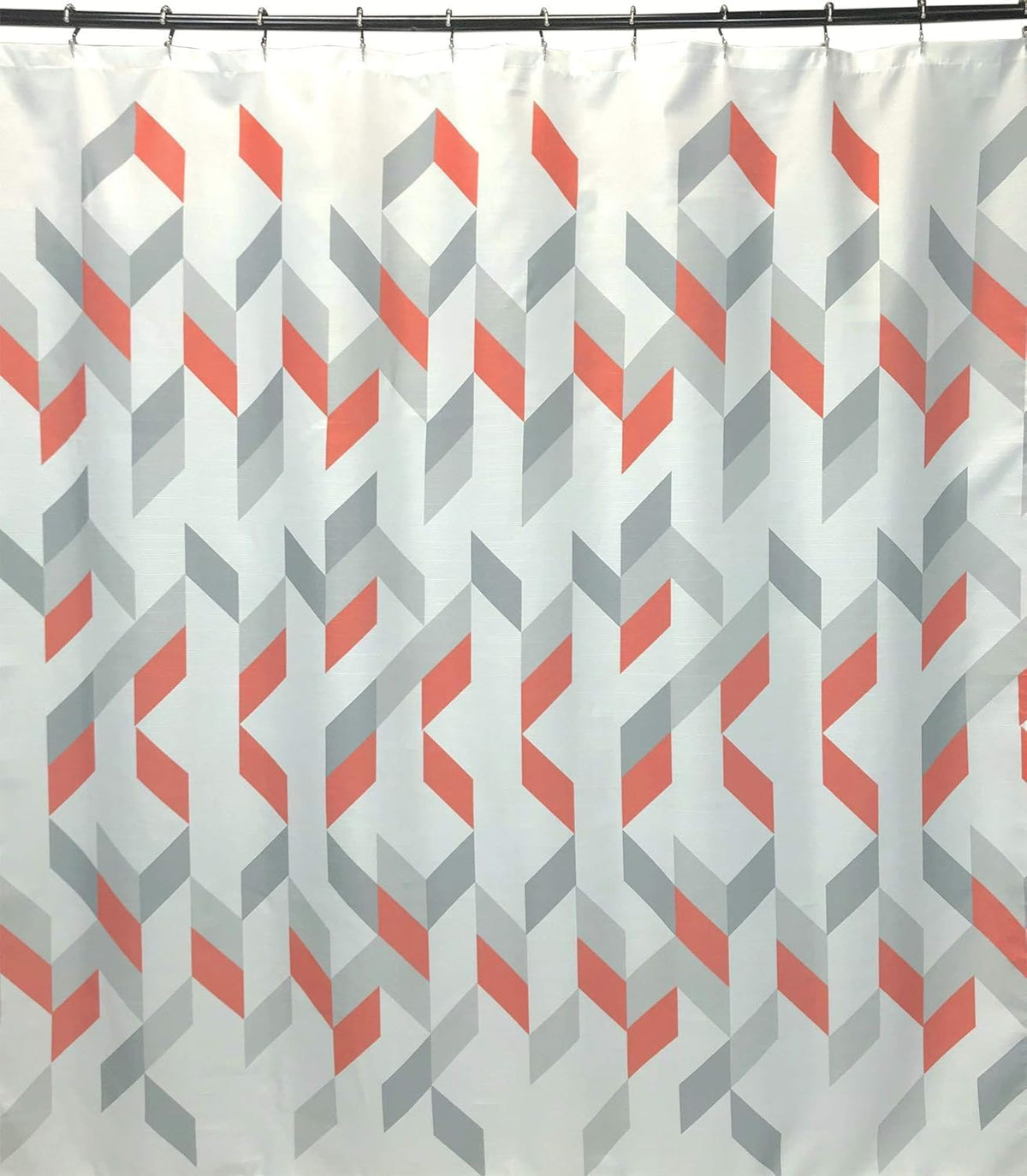 Decorative Luxury Geometric Fabric Shower Curtain: Coral Peach Grey Gray White Chevron Striped Design, Includes 12 Rollerball Hooks