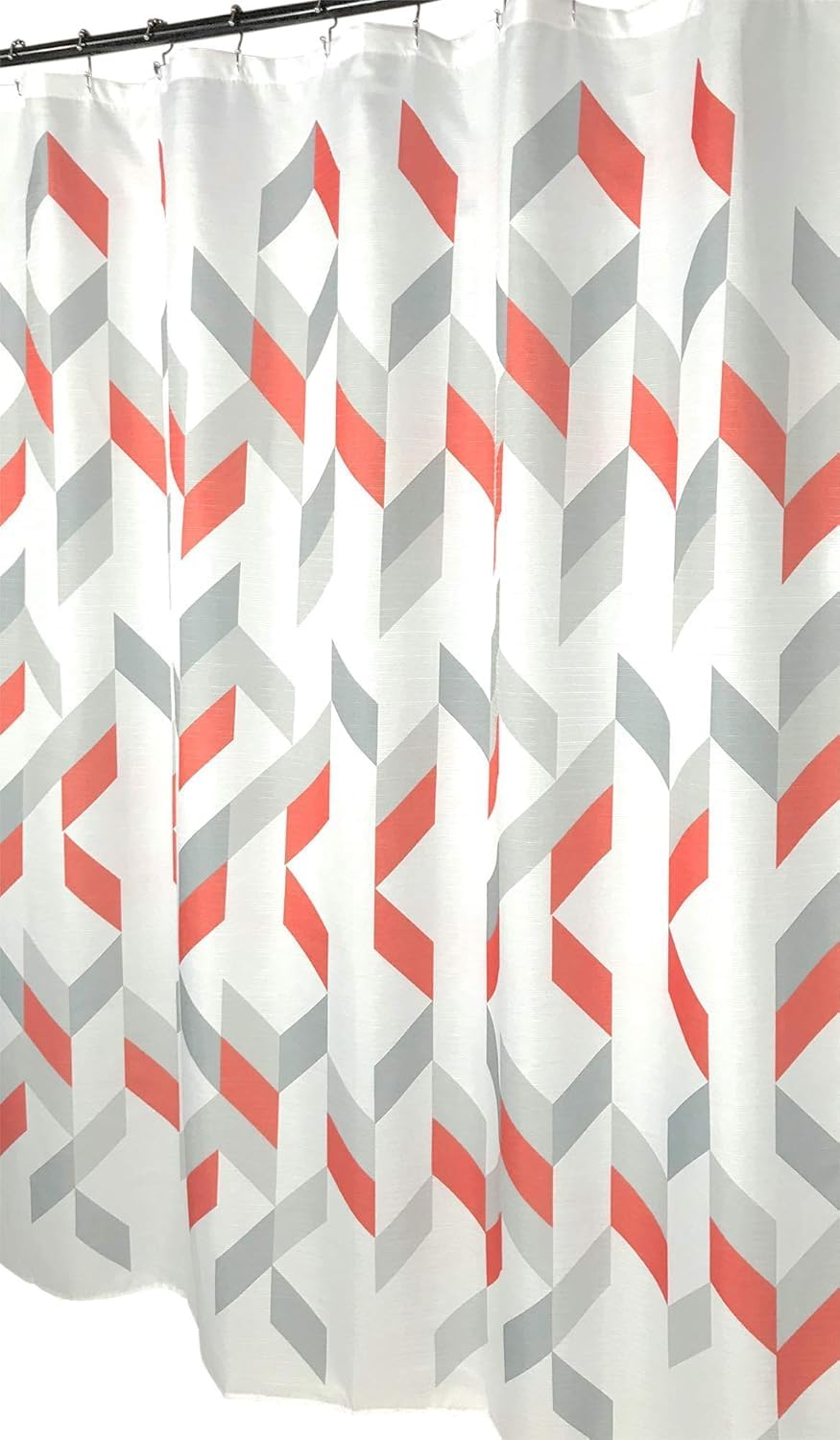 Decorative Luxury Geometric Fabric Shower Curtain: Coral Peach Grey Gray White Chevron Striped Design, Includes 12 Rollerball Hooks