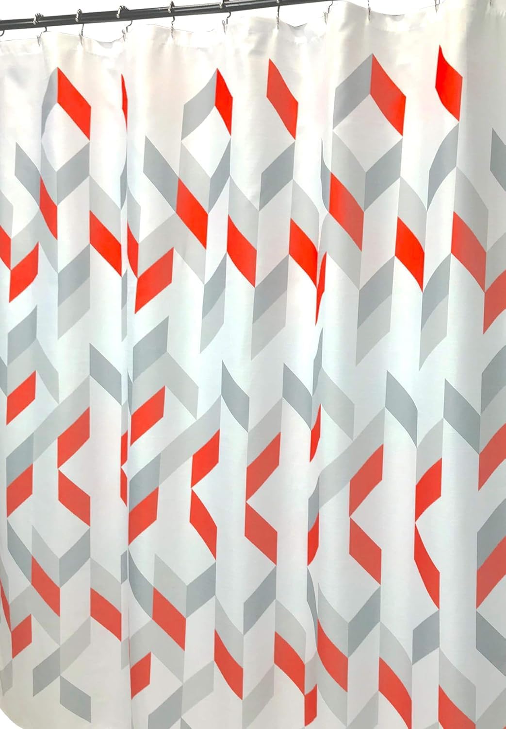 Decorative Luxury Geometric Fabric Shower Curtain: Coral Peach Grey Gray White Chevron Striped Design, Includes 12 Rollerball Hooks
