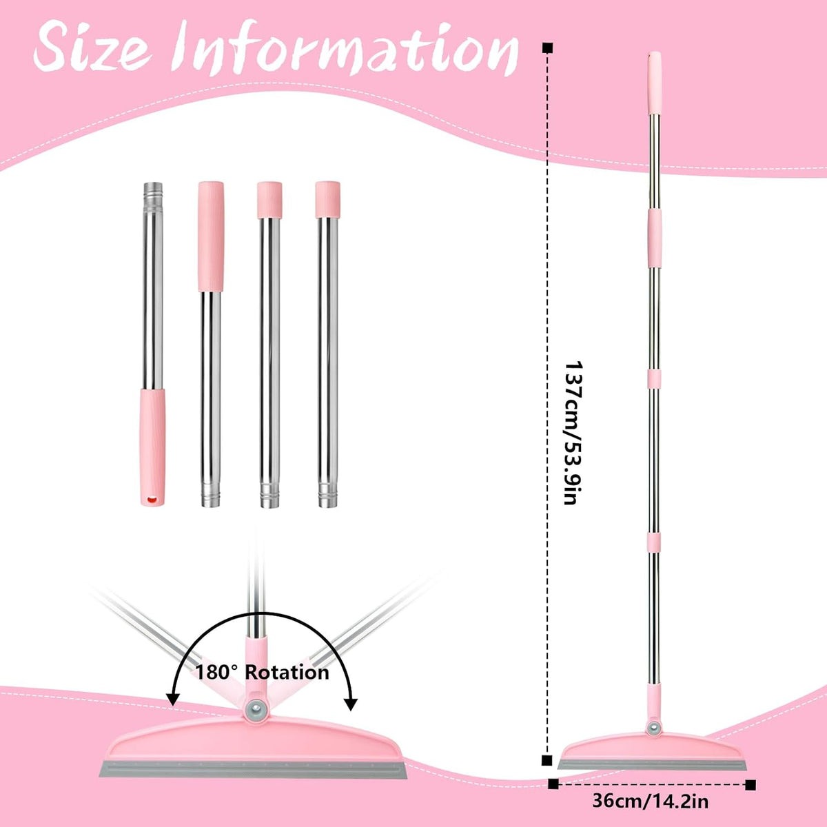 AirBroom Multifunction Silicone Broom, 54 Inch-Gray Pink