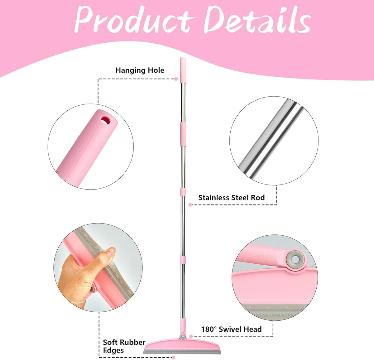 AirBroom Multifunction Silicone Broom, 54 Inch-Gray Pink