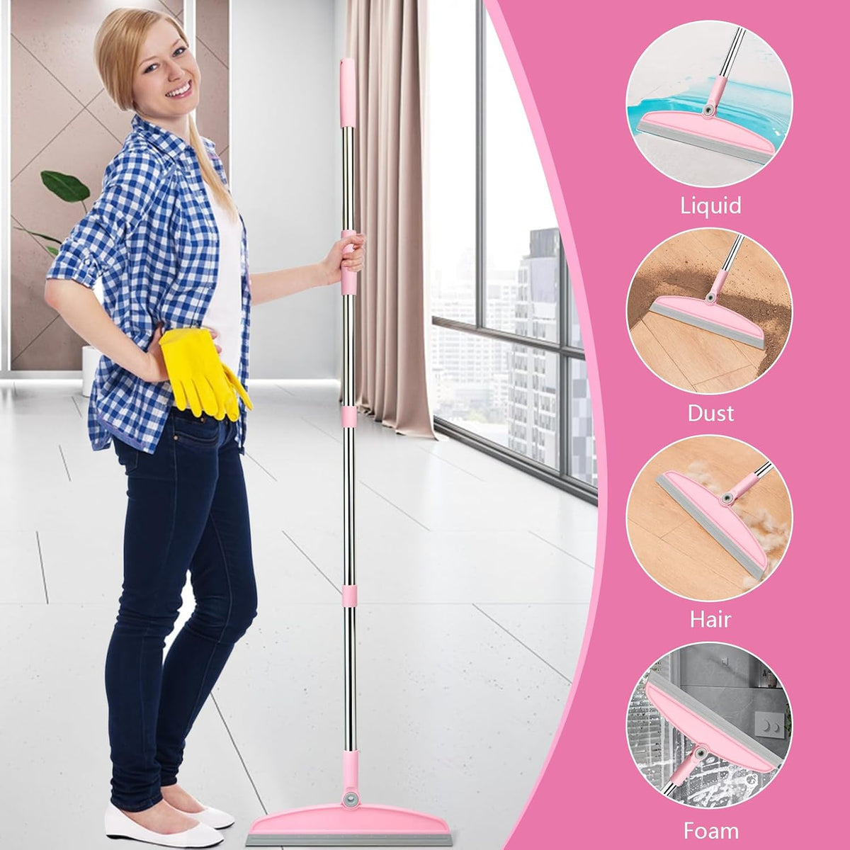 AirBroom Multifunction Silicone Broom, 54 Inch-Gray Pink