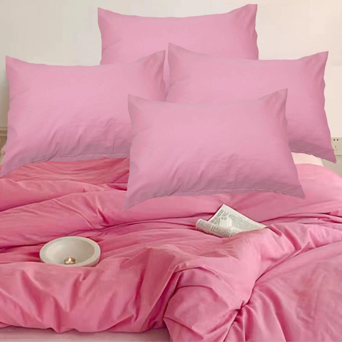 Premium Standard Pillowcases 4 Pack - Pink Queen - Ultra Soft 1800 Thread Count Microfiber- Double Brushed - Allergies Free - Wrinkle Resistant Pillowcase