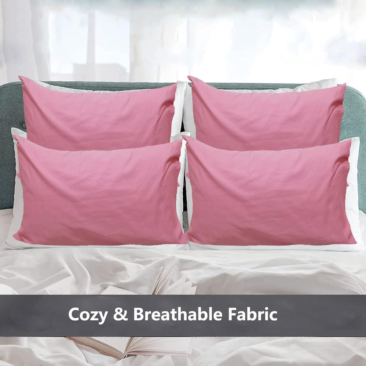 Premium Standard Pillowcases 4 Pack - Pink Queen - Ultra Soft 1800 Thread Count Microfiber- Double Brushed - Allergies Free - Wrinkle Resistant Pillowcase
