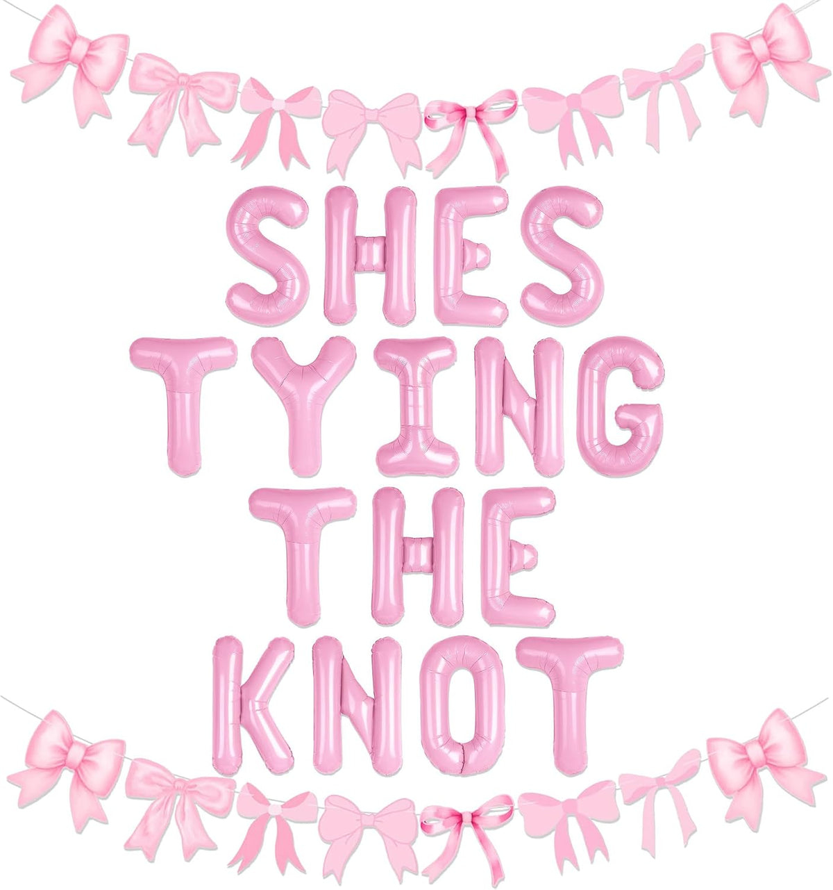 She is Tying The Knot Pink Bow Banner Balloons Coquette Bachelorette Decor