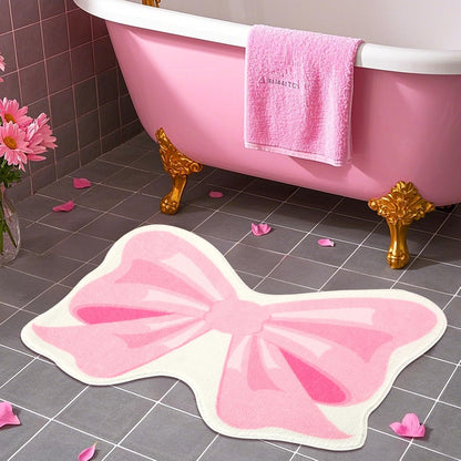 FEBSNOW Pink Bow Bathroom Rugs, Non Slip Coquette Bow Bath Mat