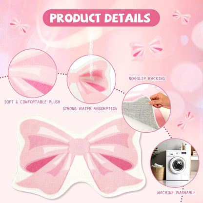 FEBSNOW Pink Bow Bathroom Rugs, Non Slip Coquette Bow Bath Mat