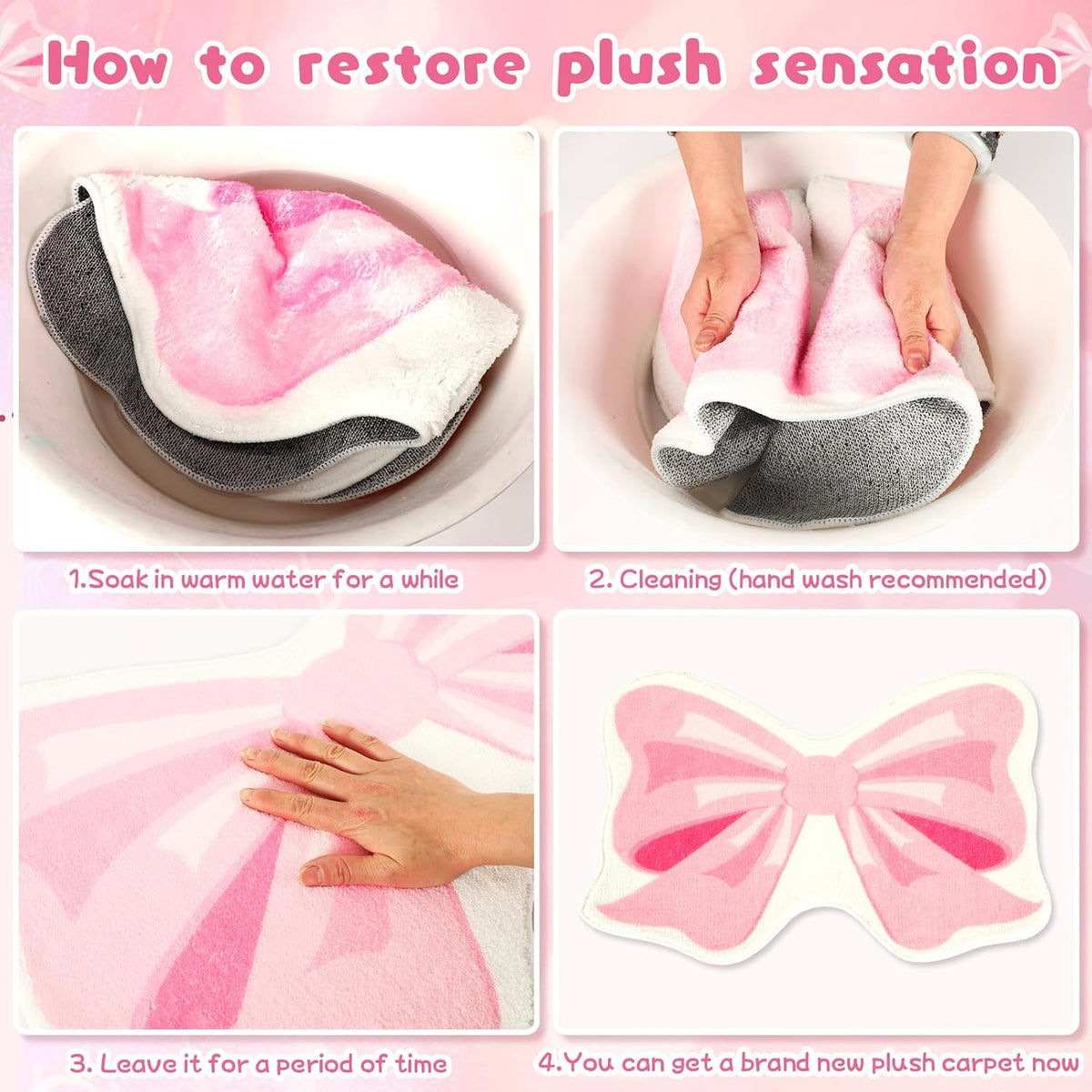FEBSNOW Pink Bow Bathroom Rugs, Non Slip Coquette Bow Bath Mat
