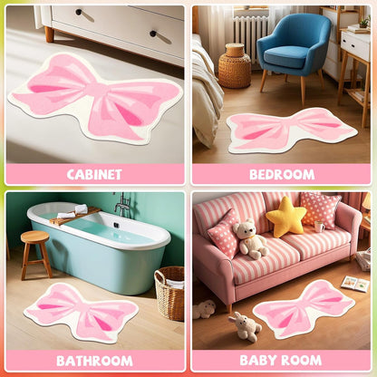FEBSNOW Pink Bow Bathroom Rugs, Non Slip Coquette Bow Bath Mat