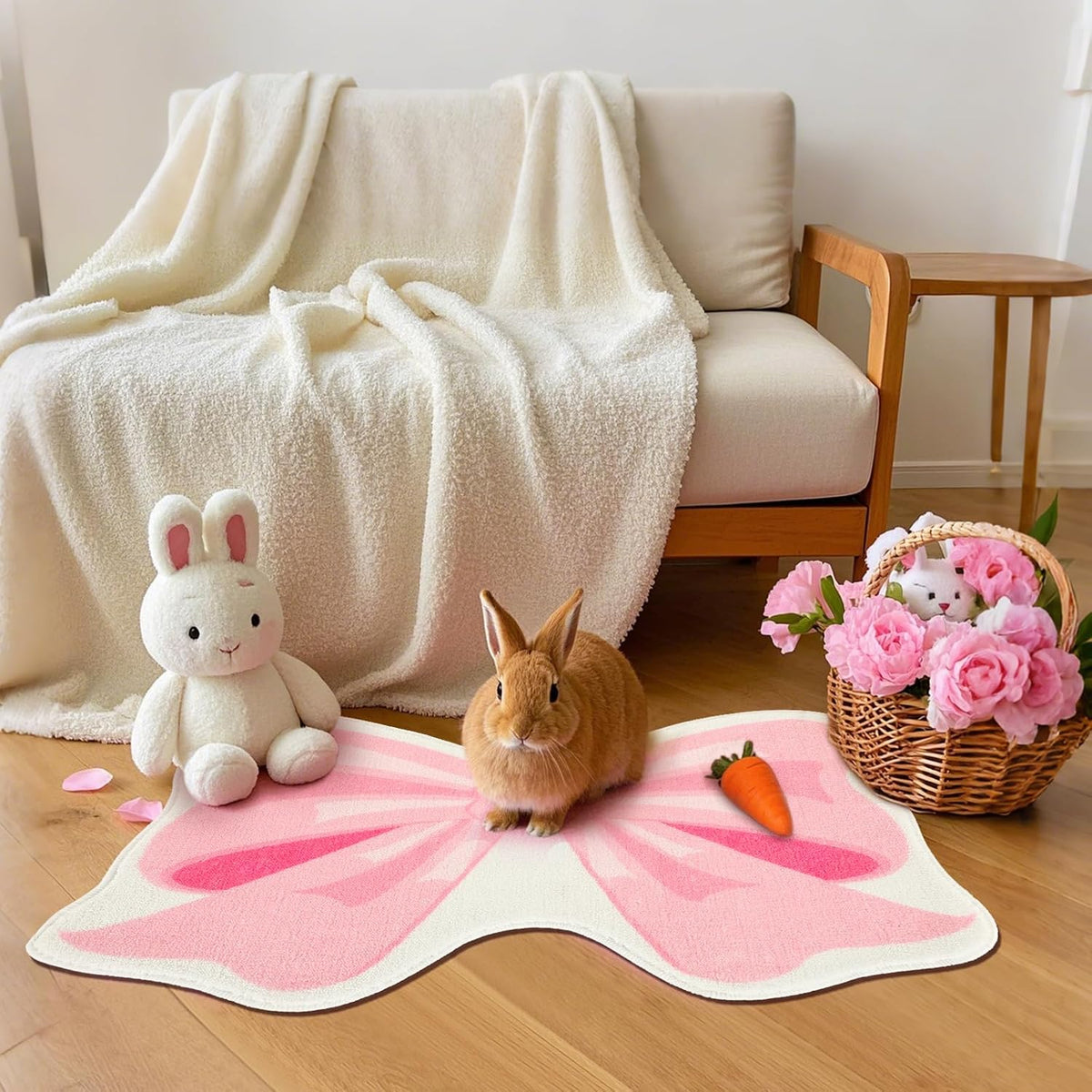 FEBSNOW Pink Bow Bathroom Rugs, Non Slip Coquette Bow Bath Mat
