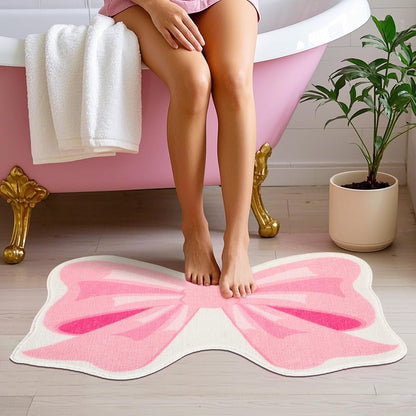FEBSNOW Pink Bow Bathroom Rugs, Non Slip Coquette Bow Bath Mat