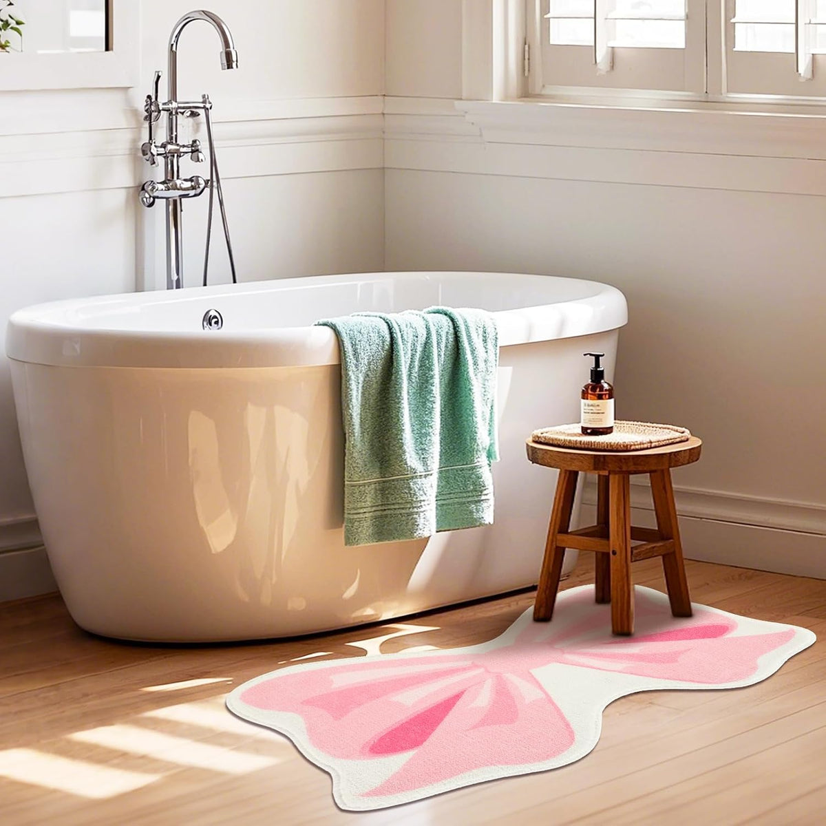 FEBSNOW Pink Bow Bathroom Rugs, Non Slip Coquette Bow Bath Mat