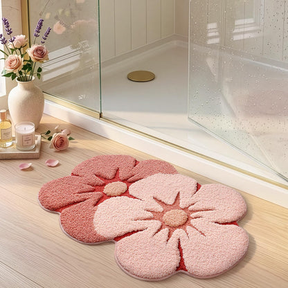 Flower Bathroom Rug, Absorbent Non Slip Bath Mat, 20"x32", Pink Flower