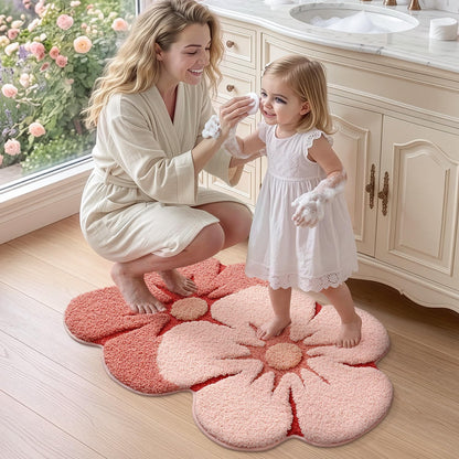Flower Bathroom Rug, Absorbent Non Slip Bath Mat, 20"x32", Pink Flower