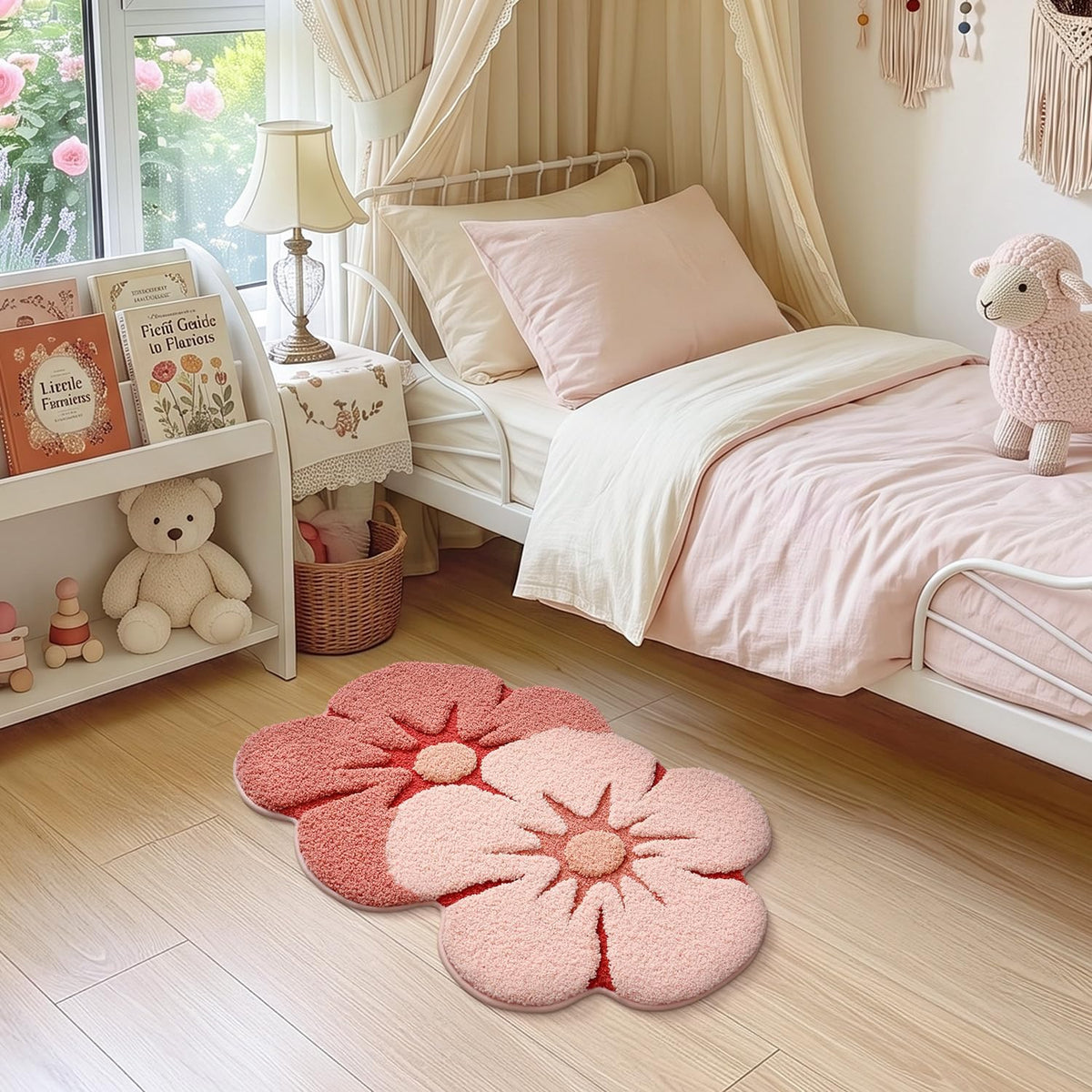 Flower Bathroom Rug, Absorbent Non Slip Bath Mat, 20"x32", Pink Flower