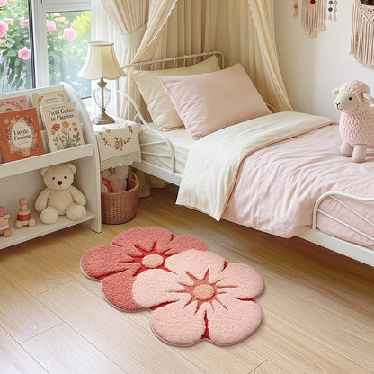 Flower Bathroom Rug, Absorbent Non Slip Bath Mat, 20"x32", Pink Flower