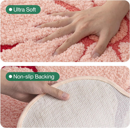 Flower Bathroom Rug, Absorbent Non Slip Bath Mat, 20"x32", Pink Flower