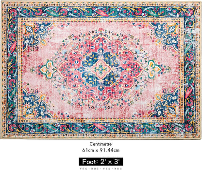 Small Area Rug 2x3 Pink Boho Bathroom Rug for Entryway Kitchen
