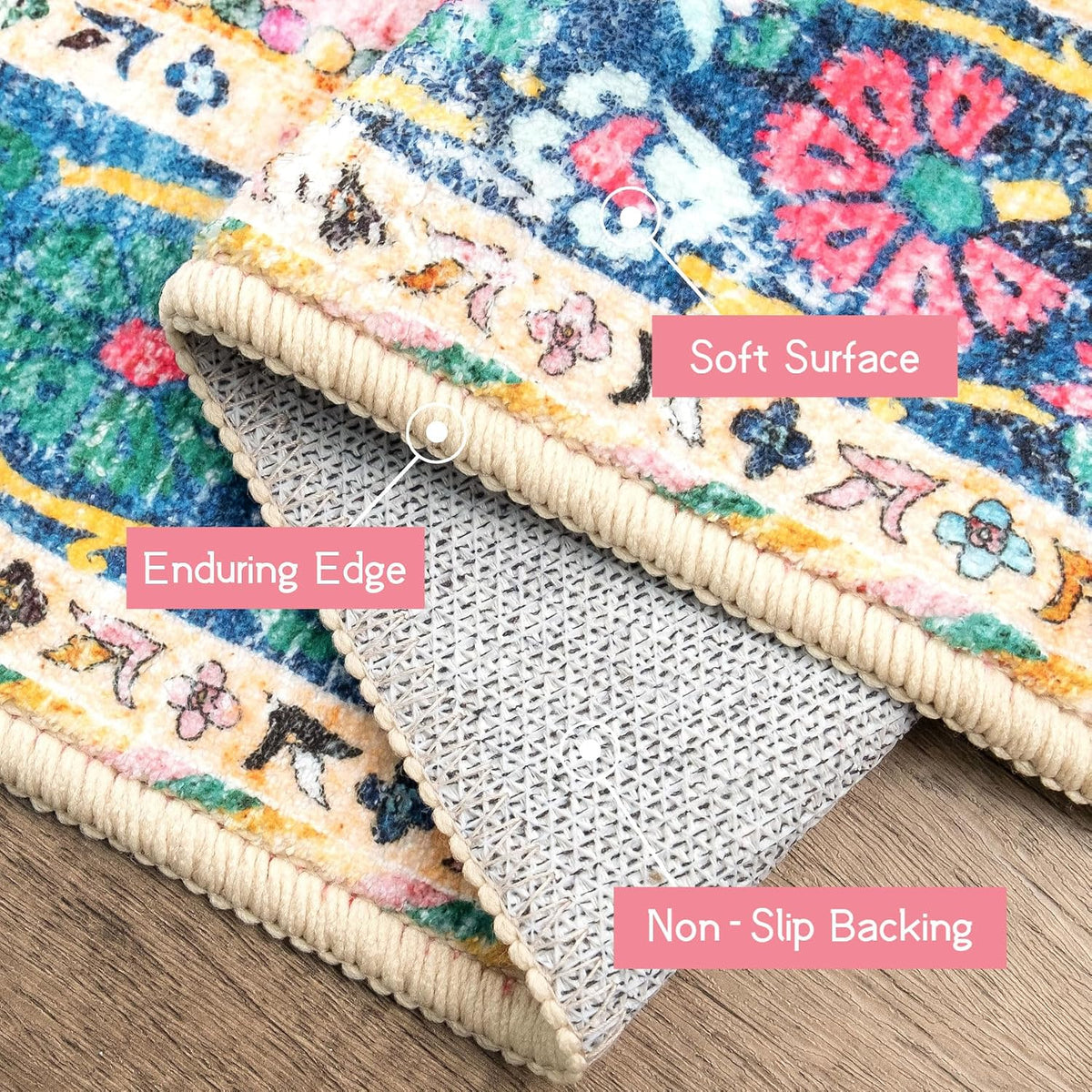 Small Area Rug 2x3 Pink Boho Bathroom Rug for Entryway Kitchen