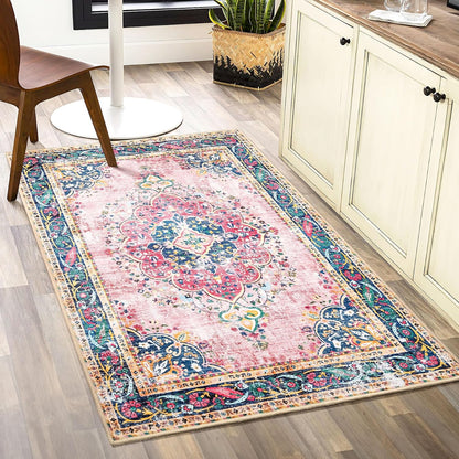 Small Area Rug 2x3 Pink Boho Bathroom Rug for Entryway Kitchen