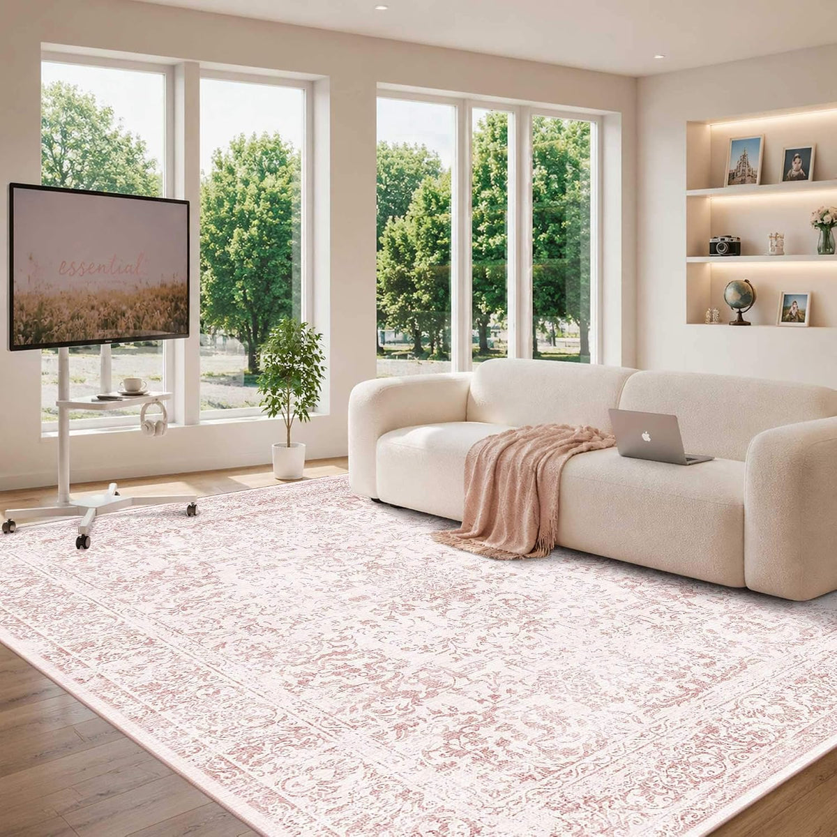 Pink Rug for Girls Bedroom Washable 6x9 Area Rugs for Living Room