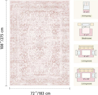 Pink Rug for Girls Bedroom Washable 6x9 Area Rugs for Living Room
