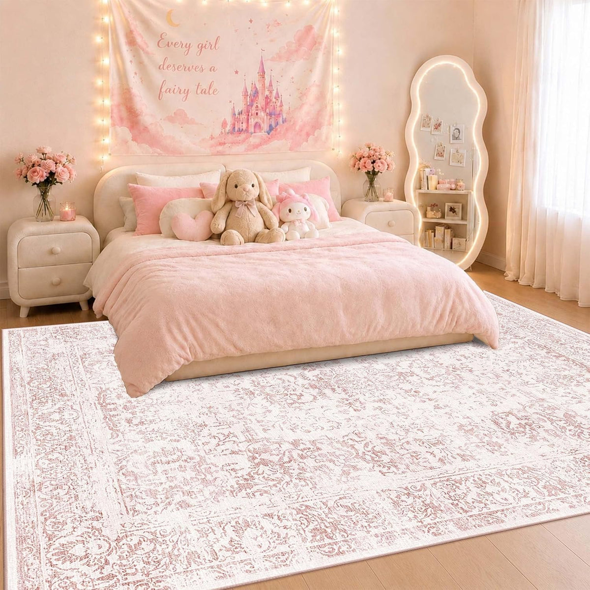 Pink Rug for Girls Bedroom Washable 6x9 Area Rugs for Living Room