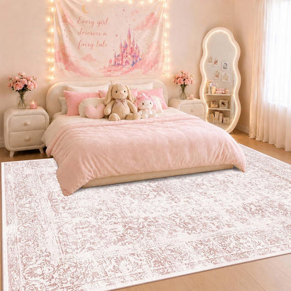 Pink Rug for Girls Bedroom Washable 6x9 Area Rugs for Living Room