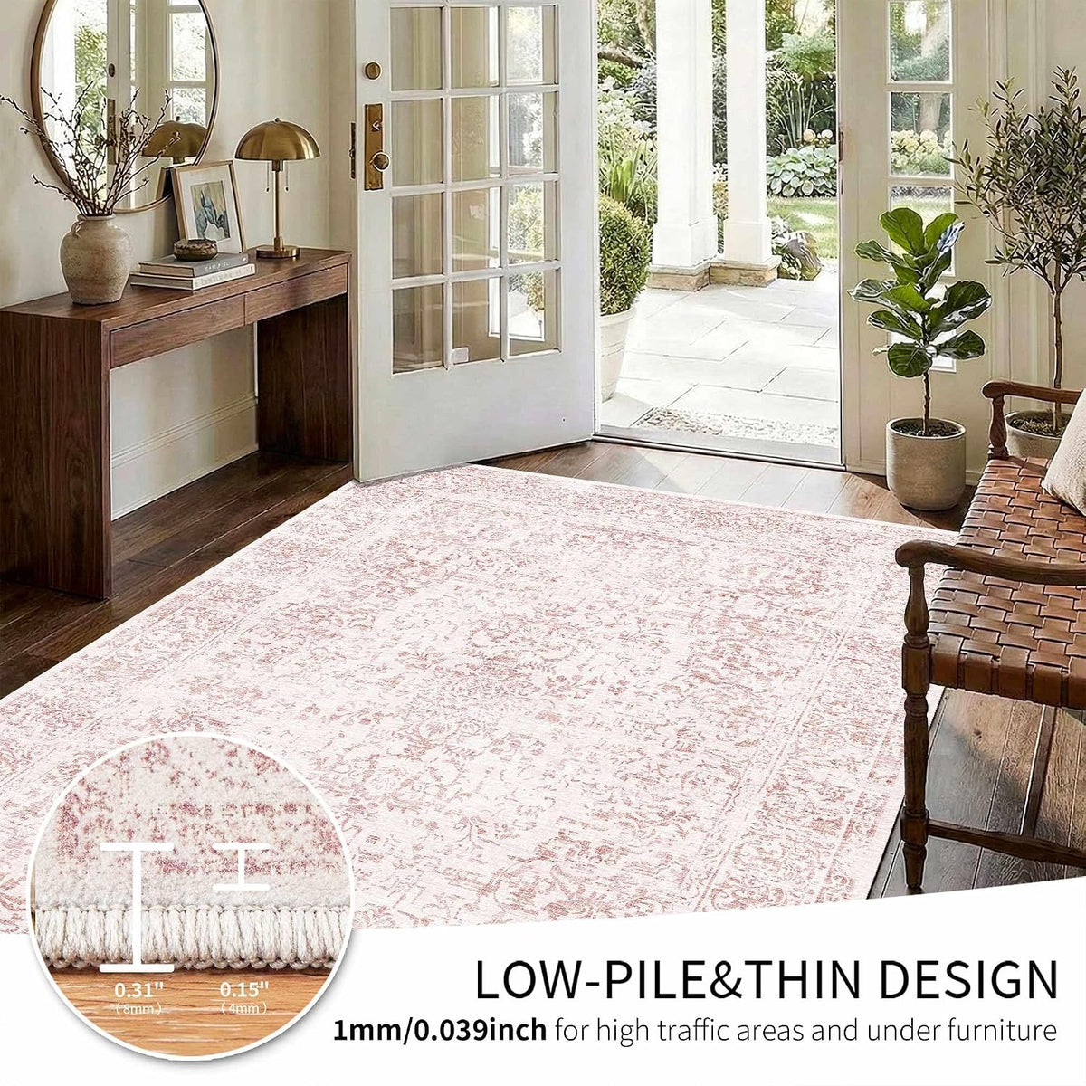 Pink Rug for Girls Bedroom Washable 6x9 Area Rugs for Living Room
