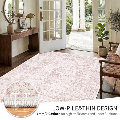 Pink Rug for Girls Bedroom Washable 6x9 Area Rugs for Living Room