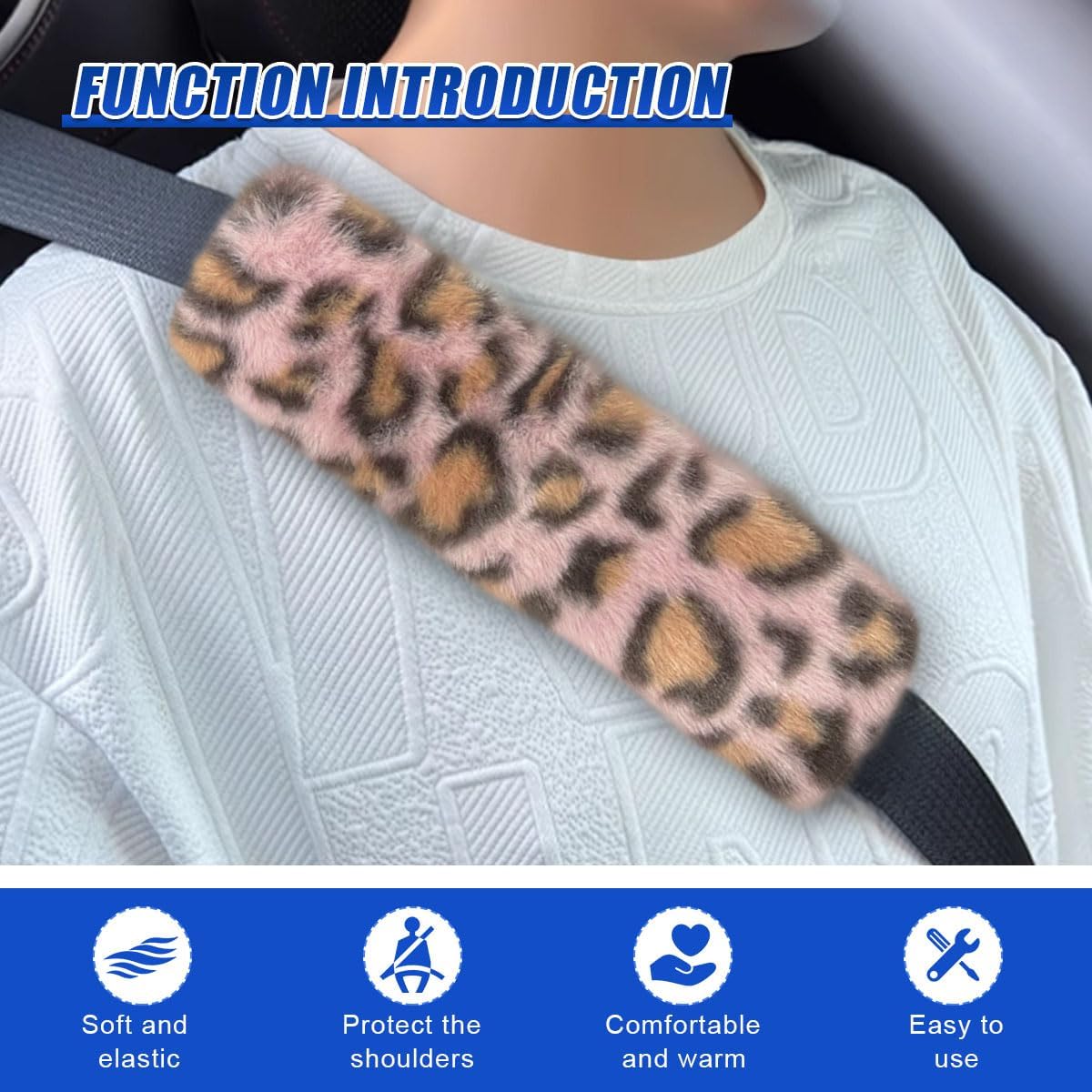 2PCS Leopard Print Car Seat Belt Cover, for Comfort Driving (Pink)