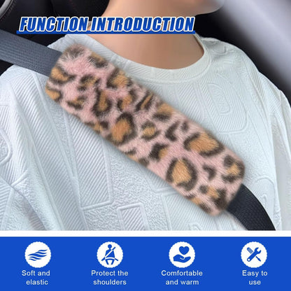 2PCS Leopard Print Car Seat Belt Cover, for Comfort Driving (Pink)