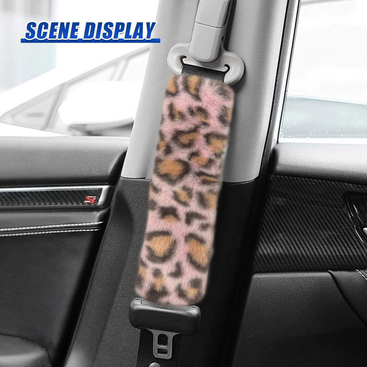 2PCS Leopard Print Car Seat Belt Cover, for Comfort Driving (Pink)